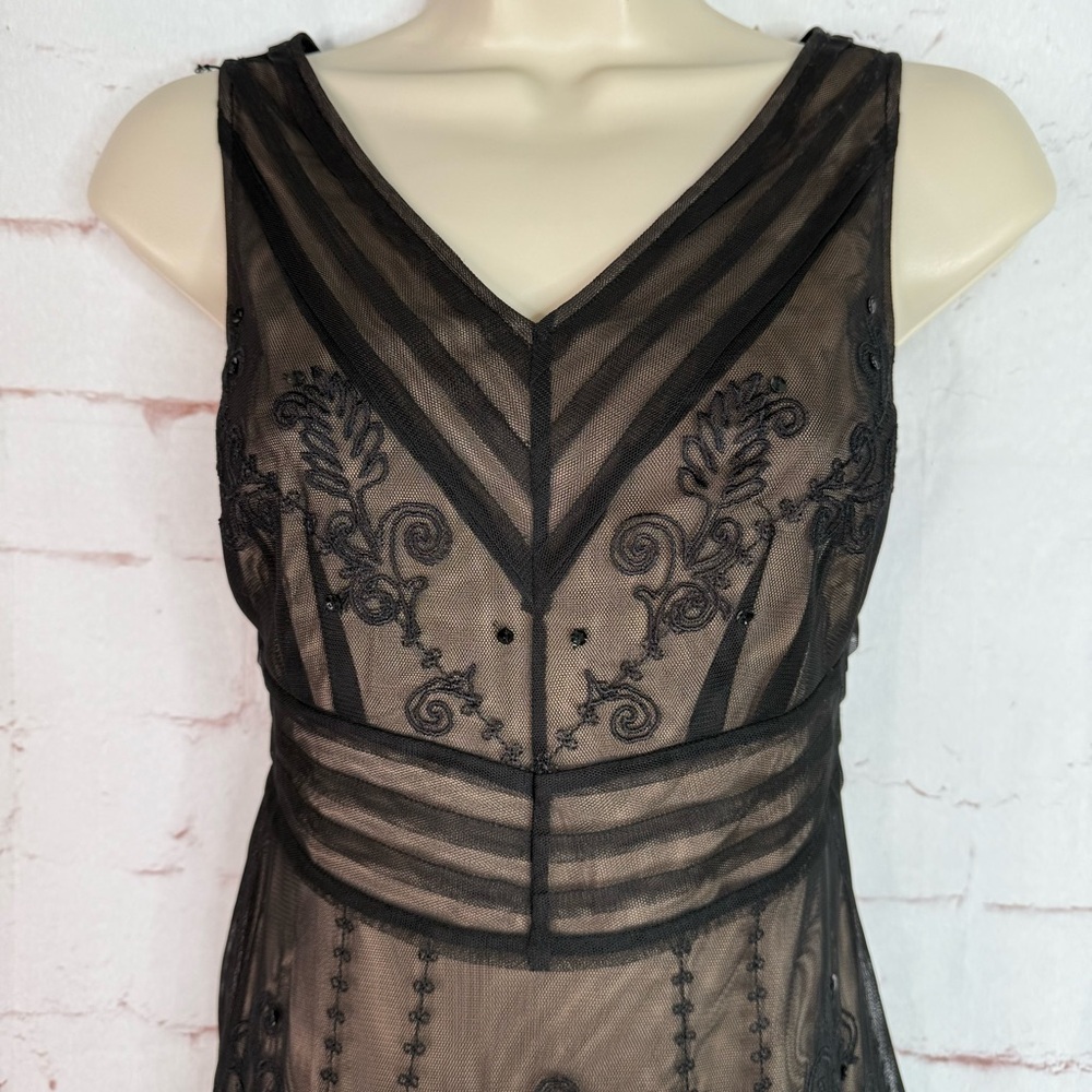 ANN TAYLOR LOFT PETITE 2P Black Embroidered Mesh Overlay Cocktail Party Dress - Picture 7 of 15